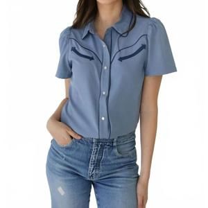 NEW CRAZY CONSUELA pearl snap blouse in blue